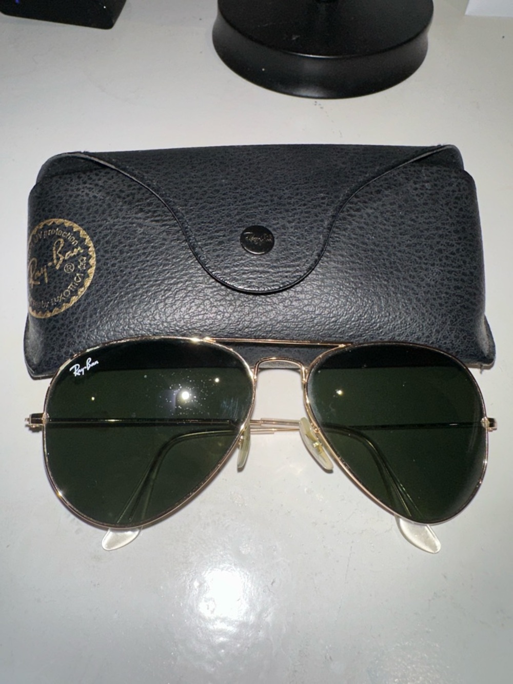 Ray-Ban Gold Frame Aviator Sunglasses with Green Lenses